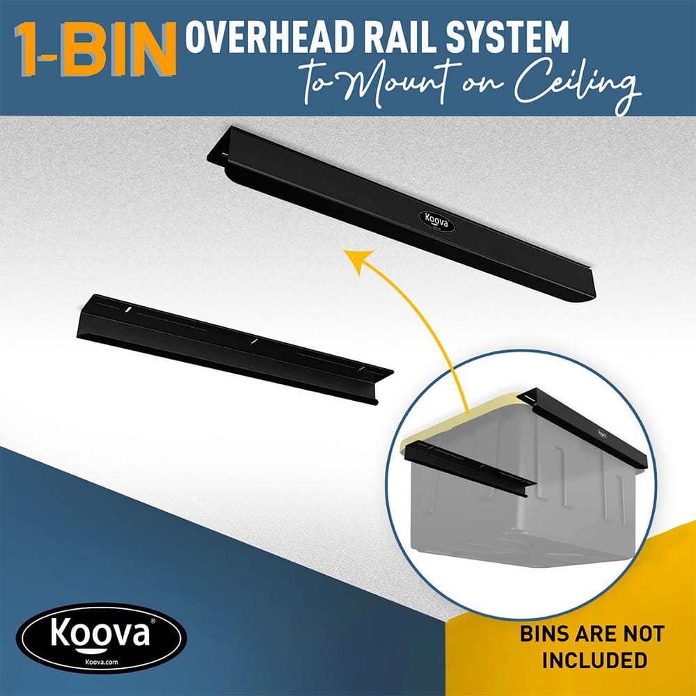 KOOVA 3 in. W x 2 in. H x 26 in. D 1-Bin Rack Adjustable Height Overhead Garage Ceiling Mounted Storage Unit Black