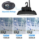 Lecoht 10 in. 100/120/150-Watt Selectable Commercial Lighting Black UFO High Bay Garage Light, 3000/4000/5000K