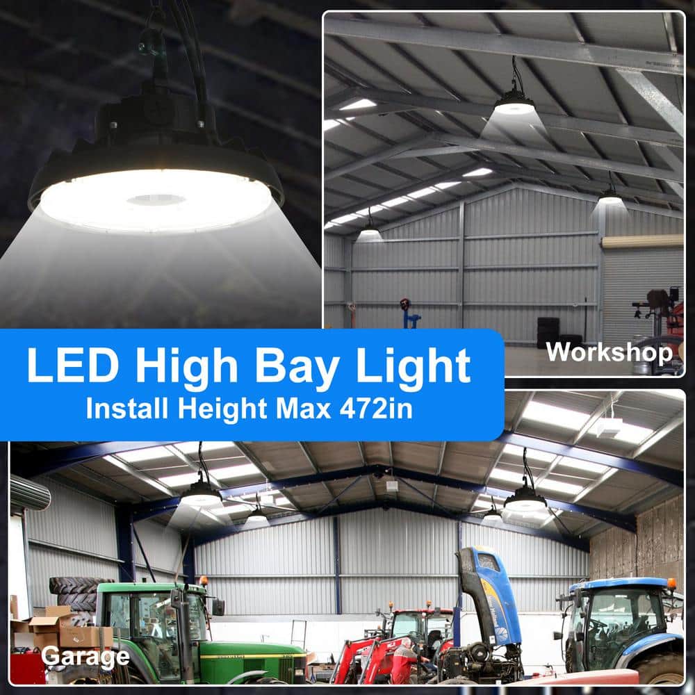 Lecoht 10 in. 150W Integrated LED Dimmable Black High Bay Light UFO 5000K 20250 Lumens IP65