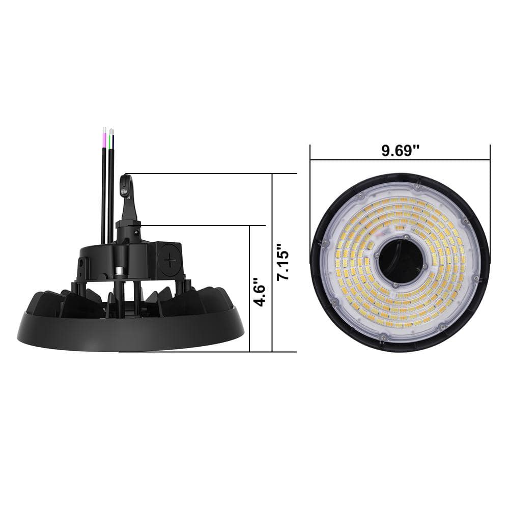 Lecoht 10 in. 150W Integrated LED Dimmable Black High Bay Light UFO 5000K 20250 Lumens IP65
