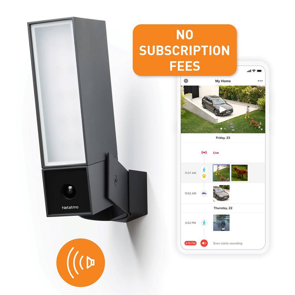 Legrand Netatmo Smart Home 1080P No Subscription Outdoor Weatherproof Security Camera with Siren