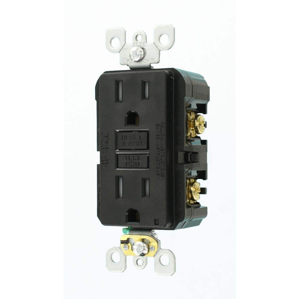 Leviton 15 Amp 125-Volt Duplex SmarTest Self-Test SmartlockPro Tamper-Resistant GFCI Outlet, Black (GFTR1-KE, R95-GFTR1-0KE)