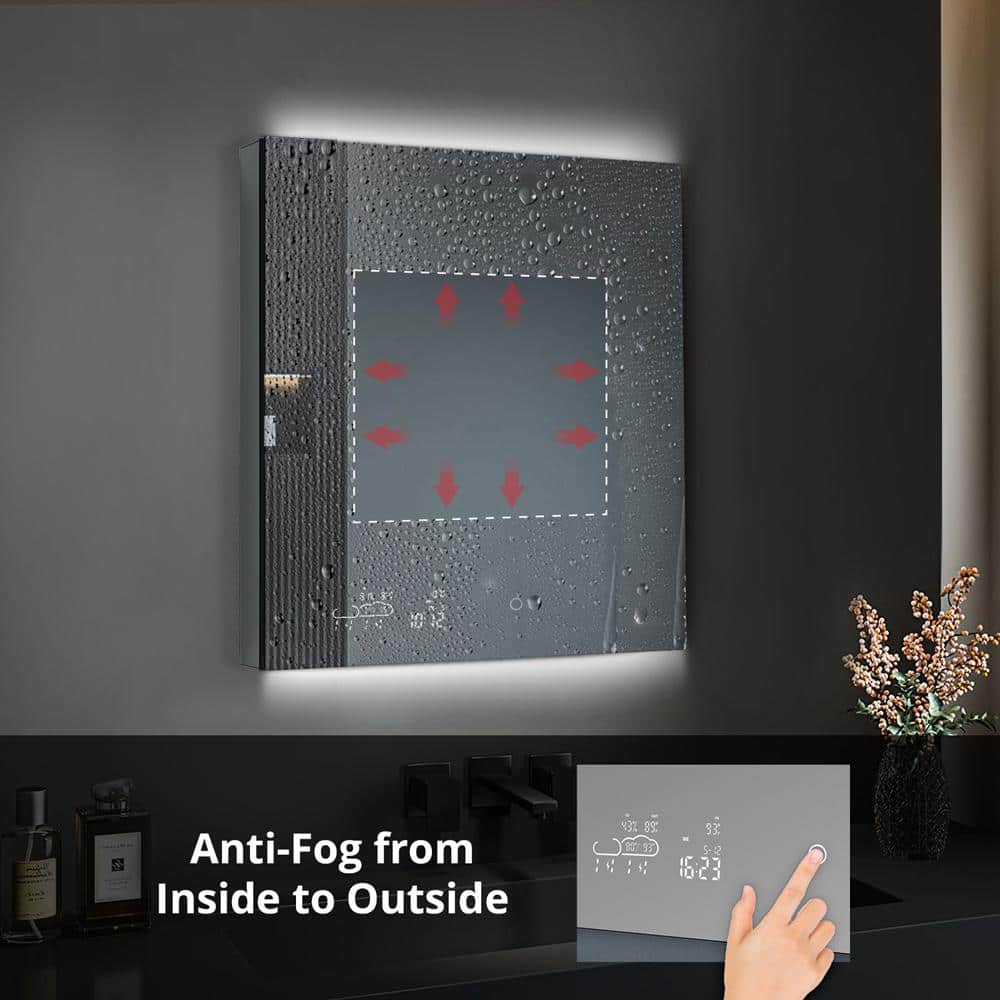 Lexora Savera 36 in. W x 32 in. H Recessed or Surface-Mount LED Mirror Medicine Cabinet with Defogger
