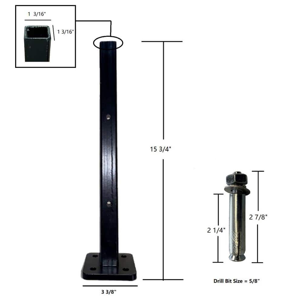 LH EP 3 in. x 3 in. x 1-1/3 ft. Black Metal Bottom Squared Post Holder for Installation Above Concrete EP Fence