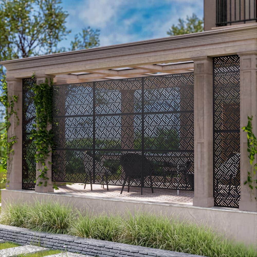 Lirago 72 in. H x 47 in. W Outdoor Metal Privacy Screen Garden Fence Rectangular Pattern Wall Applique in Black