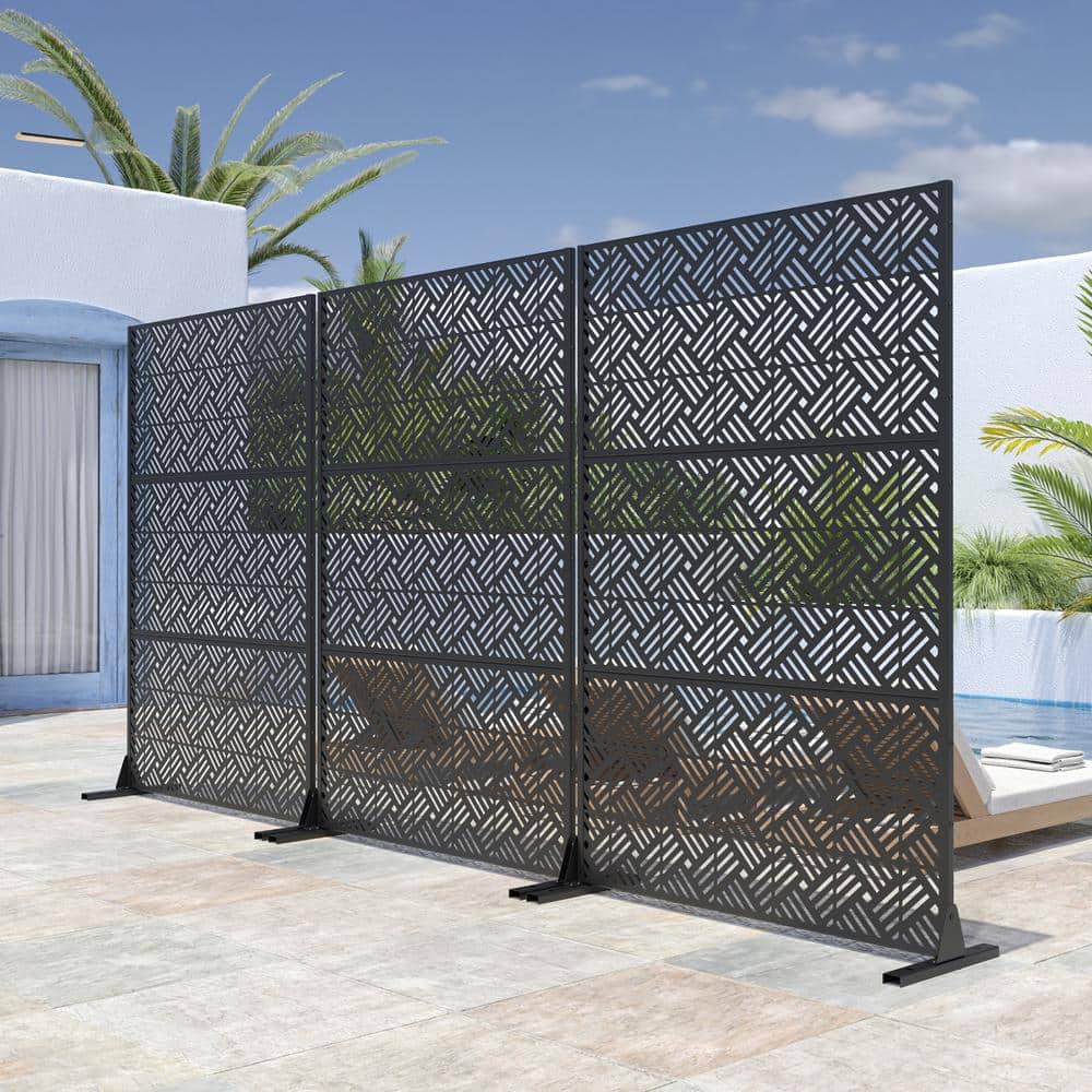 Lirago 72 in. H x 47 in. W Outdoor Metal Privacy Screen Garden Fence Rectangular Pattern Wall Applique in Black