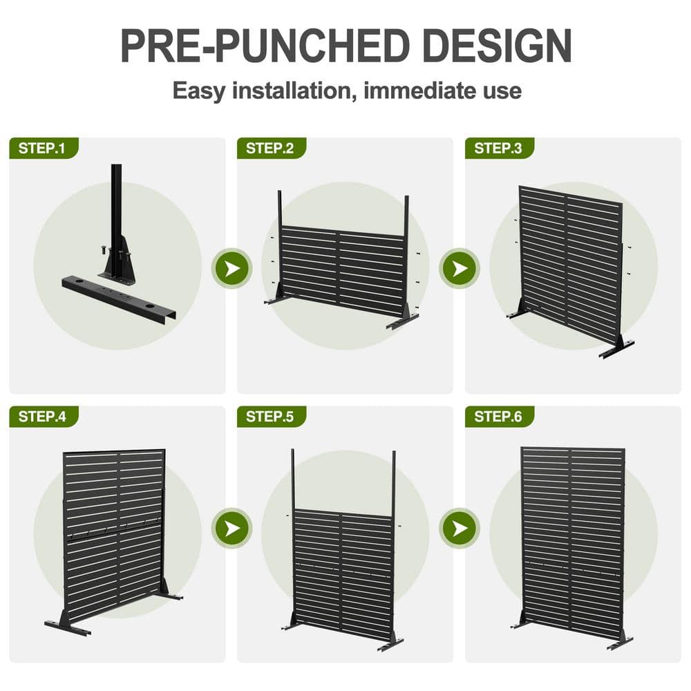 Lirago 72 in. H x 47 in. W Outdoor Metal Privacy Screen Garden Fence Rectangular Pattern Wall Applique in Black
