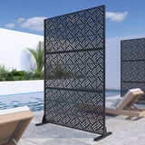 Lirago 72 in. H x 47 in. W Outdoor Metal Privacy Screen Garden Fence Rectangular Pattern Wall Applique in Black
