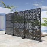 Lirago 72 in. H x 47 in. W Outdoor Metal Privacy Screen Garden Fence Square Pattern Wall Applique in Black