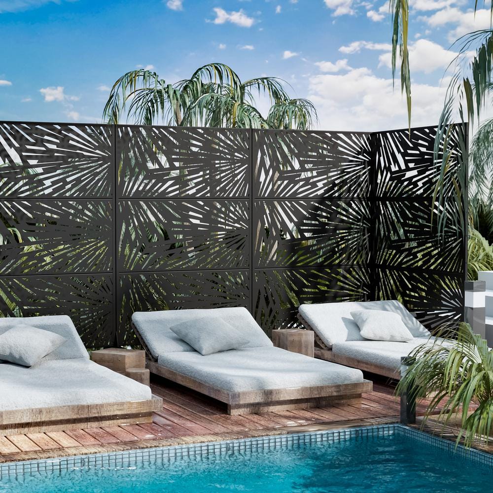 Lirago 72 in. x 47 in. Black Outdoor Metal Privacy Screen Garden Fence Wall Applique