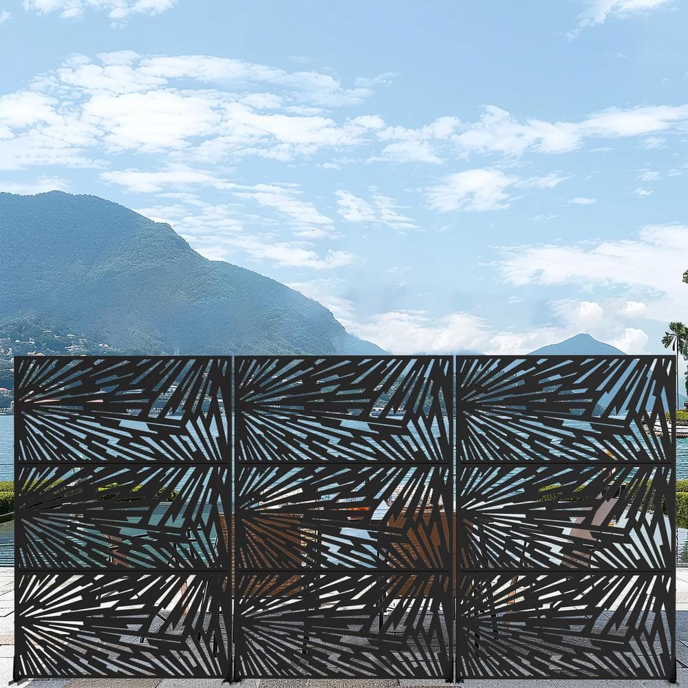 Lirago 72 in. x 47 in. Black Outdoor Metal Privacy Screen Garden Fence Wall Applique