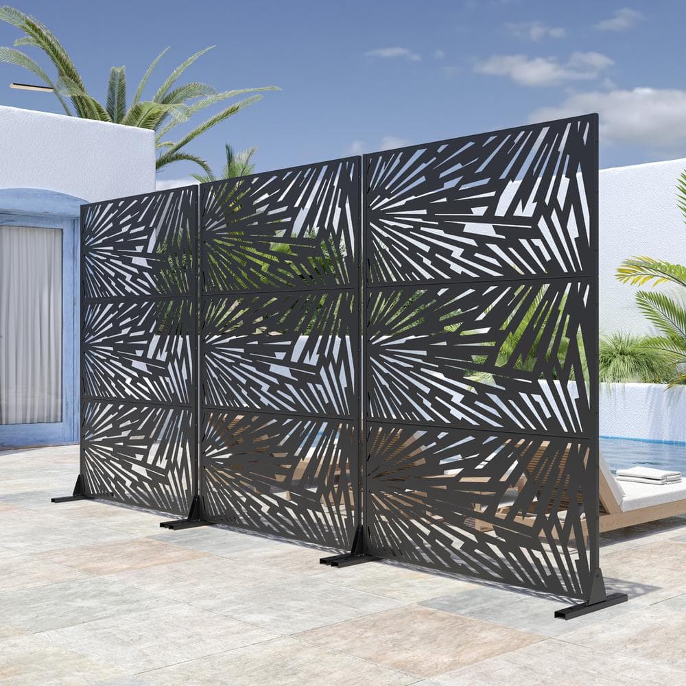 Lirago 72 in. x 47 in. Black Outdoor Metal Privacy Screen Garden Fence Wall Applique