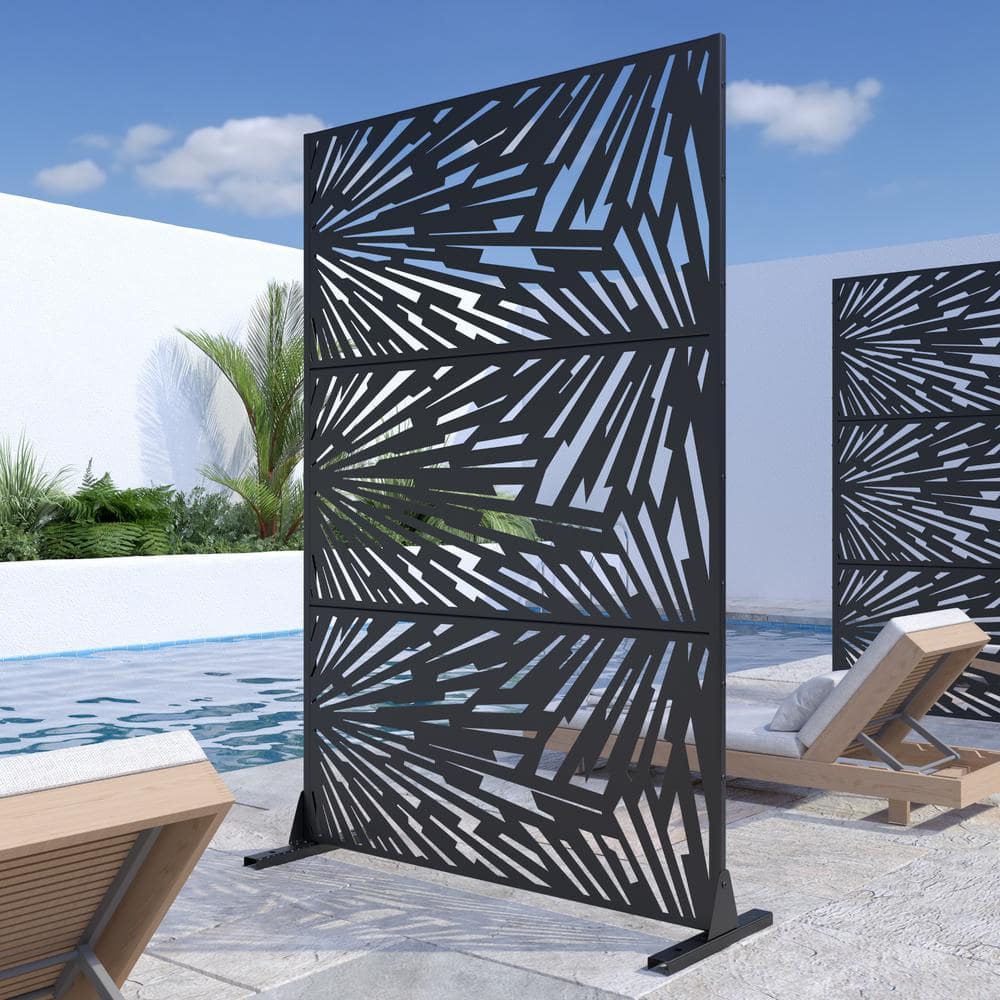 Lirago 72 in. x 47 in. Black Outdoor Metal Privacy Screen Garden Fence Wall Applique