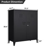 LISSIMO 31.5 in. W 2-Shelf Locker, Lockable Home Office Storage Cabinets with 2 Doors and Shelves for Home, Office in Black