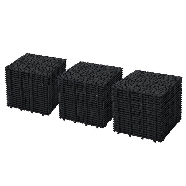 LIVIZA 1 ft. x 1 ft. Anti-Slip Plastic Deck Tile in Black (60-Piece), Pebble Stone Pattern