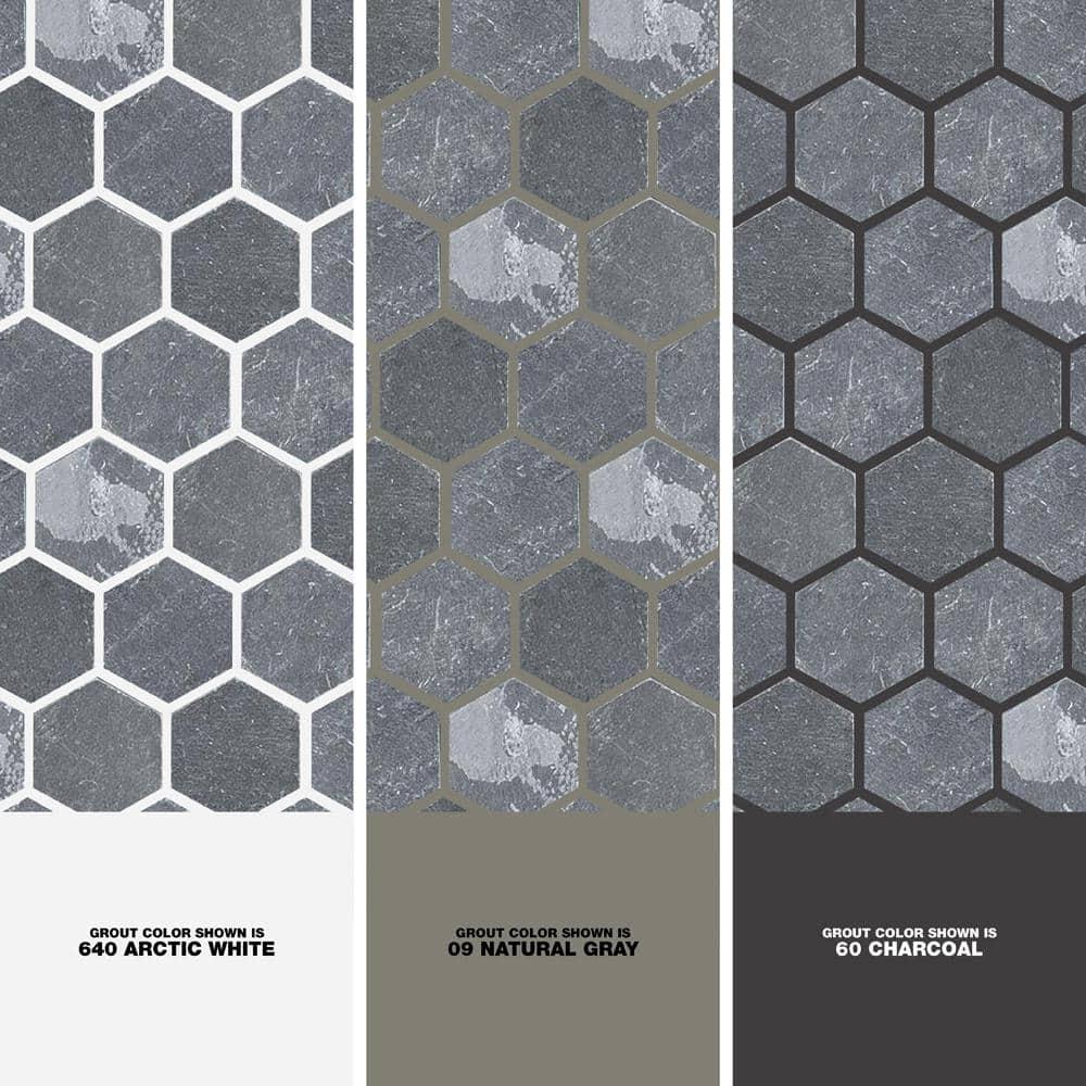 Merola Tile Crag Hexagon Black 11-1/8 in. x 11-1/8 in. x 8 mm Slate Mosaic Tile