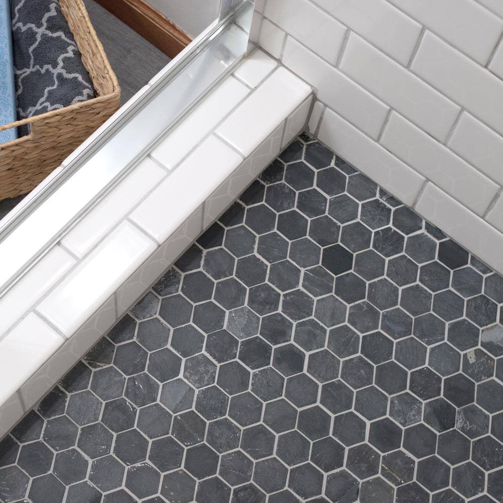 Merola Tile Crag Hexagon Black 11-1/8 in. x 11-1/8 in. x 8 mm Slate Mosaic Tile