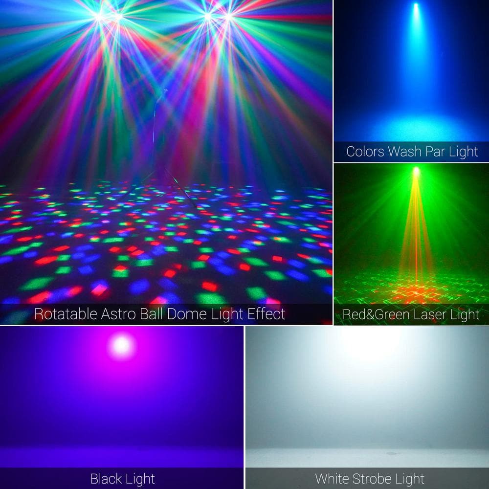 Lukyamzn 5 in 1 Party Bar Light Set with Stand, Rotating Ball, Strobe, UV, Colorful and Pattern, Sound Activated Lighting System