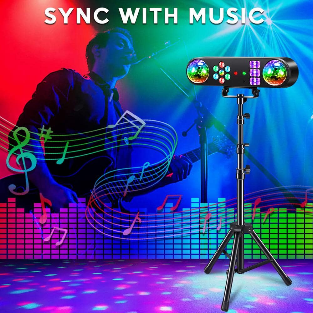 Lukyamzn 5 in 1 Party Bar Light Set with Stand, Rotating Ball, Strobe, UV, Colorful and Pattern, Sound Activated Lighting System