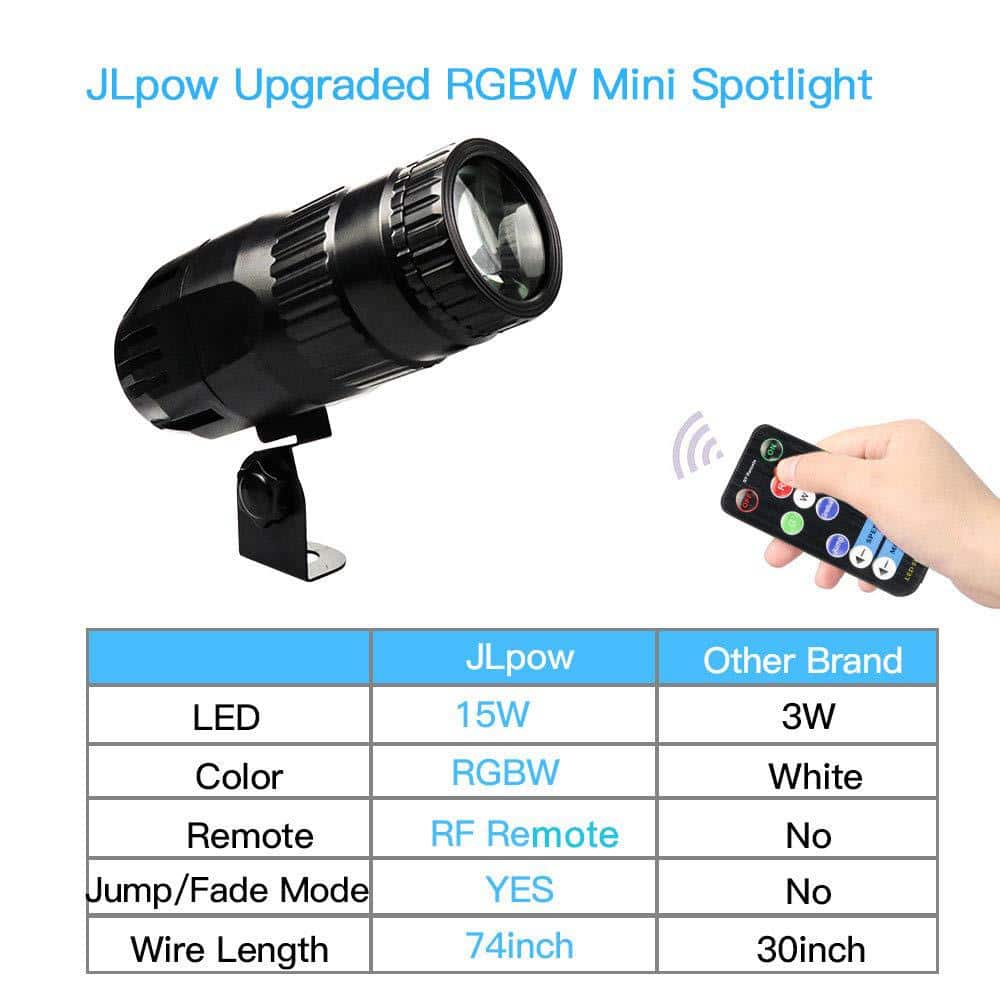 Lukyamzn Pinspot Light with Remote, Mini 15W RGBW LED Beam Spot Lights Stage Effect Lighting