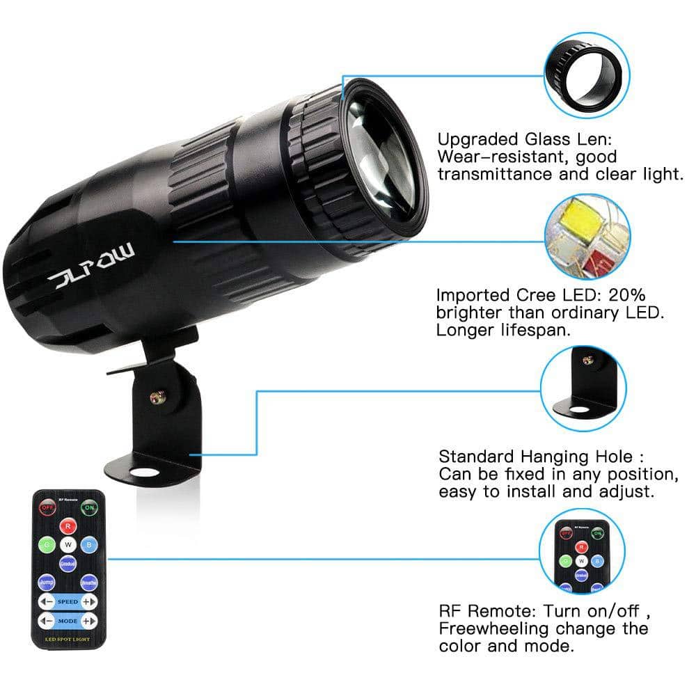 Lukyamzn Pinspot Light with Remote, Mini 15W RGBW LED Beam Spot Lights Stage Effect Lighting
