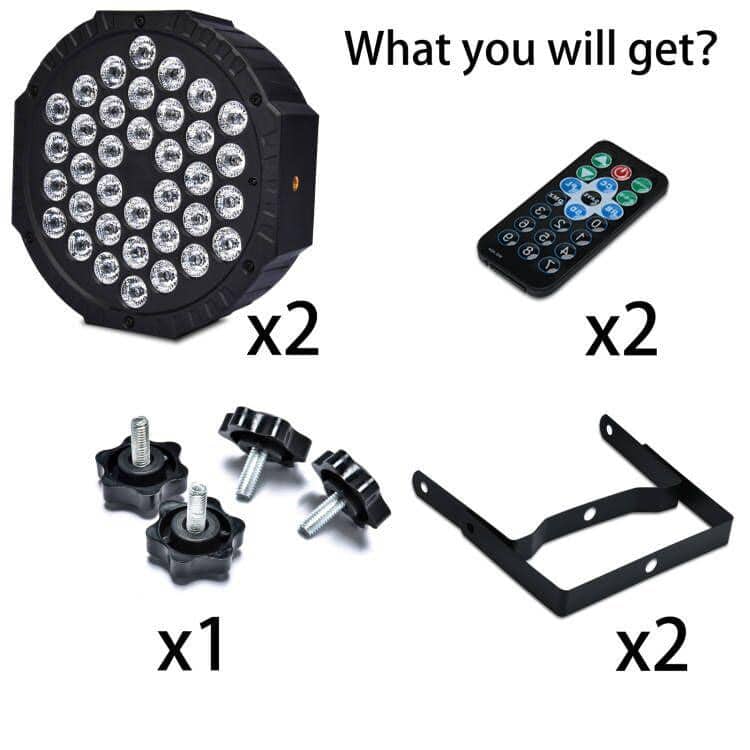 Lukyamzn 36 Led RGB Stage Lights Sound Activated Portable Party Lights Par Lights Remote Control DMX Disco Lights Uplights 4-Pack