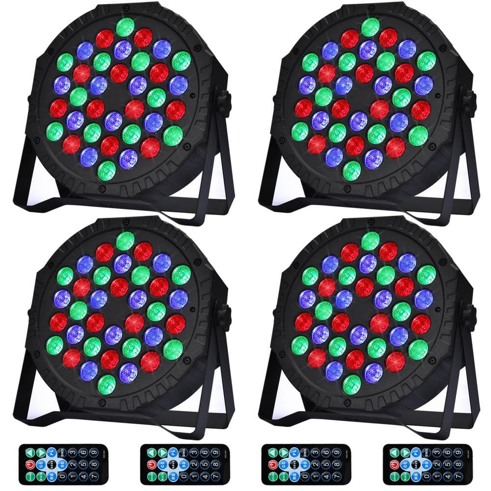 Lukyamzn 36 Led RGB Stage Lights Sound Activated Portable Party Lights Par Lights Remote Control DMX Disco Lights Uplights 4-Pack