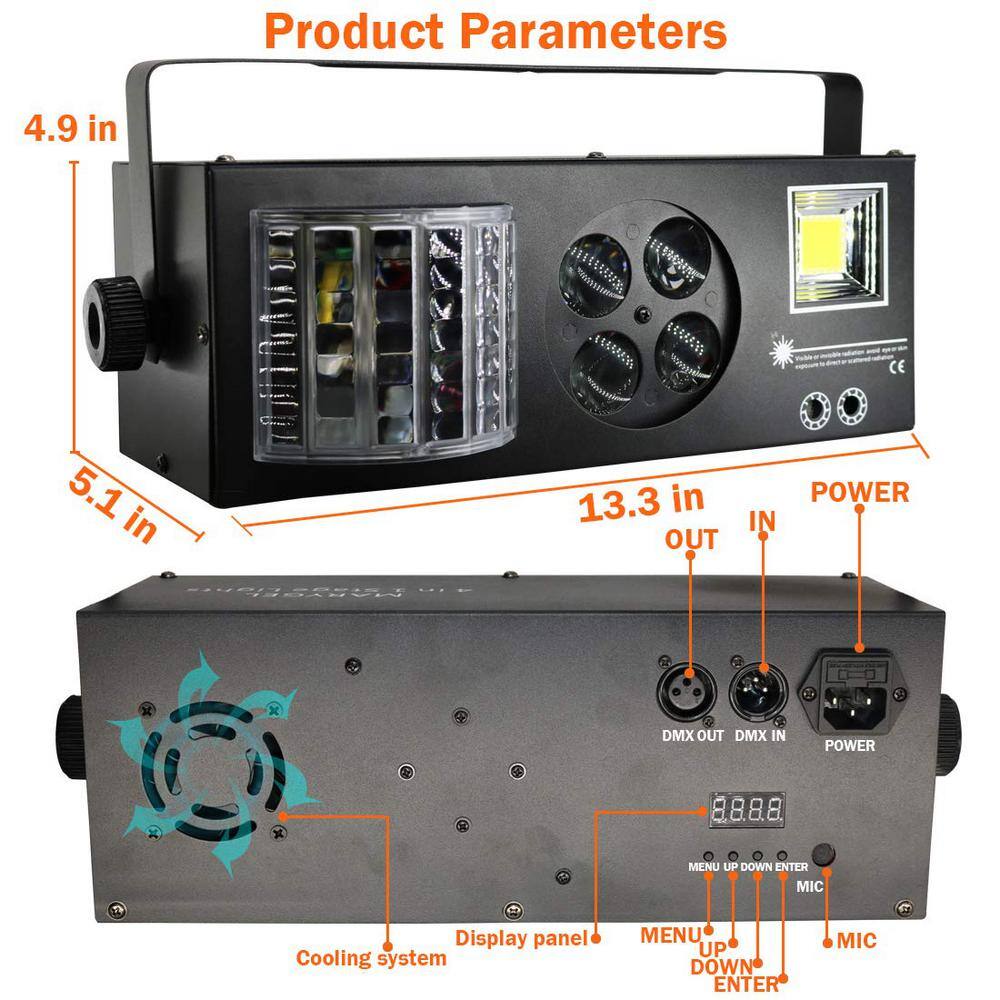 Lukyamzn RGBW 4 in 1 DJ Lights, Mixed Effect Sound Activated Stage Lights LED Pattern Lights Strobe Light, Remote and DMX Control
