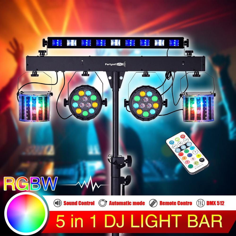 Lukyamzn 5 in 1 Party Disco Lights with Stand, Sound Activated Stage Lighting with DMX & Remote Control, Disco Ball with Bag