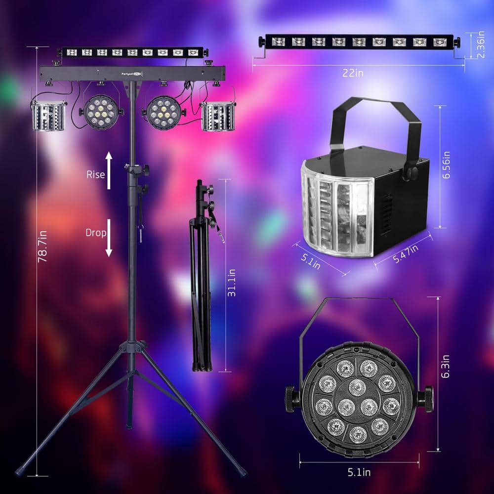 Lukyamzn 5 in 1 Party Disco Lights with Stand, Sound Activated Stage Lighting with DMX & Remote Control, Disco Ball with Bag