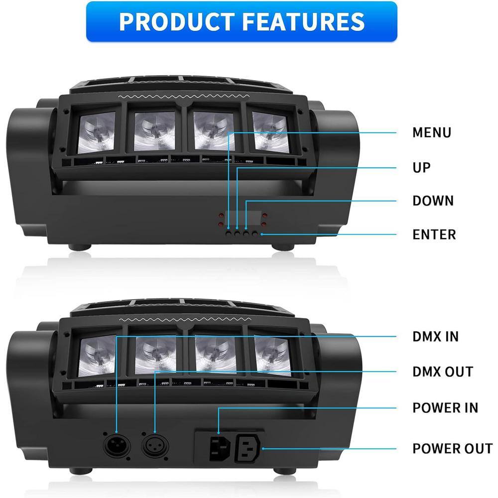 Lukyamzn Moving Head Light 8x10W LED Beam DJ Lights RGBW Sound Activated and DMX-512 Control - 2 Packs