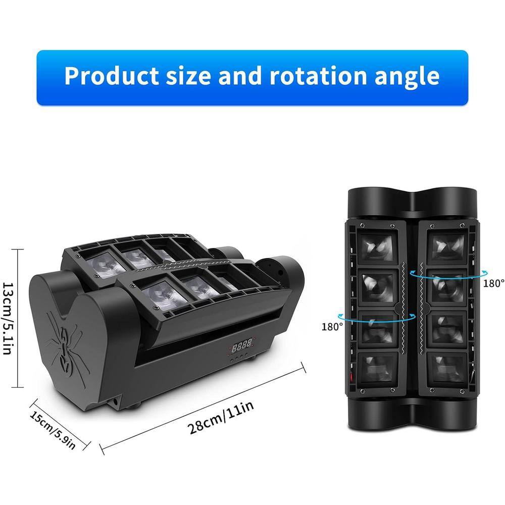 Lukyamzn Moving Head Light 8x10W LED Beam DJ Lights RGBW Sound Activated and DMX-512 Control - 2 Packs