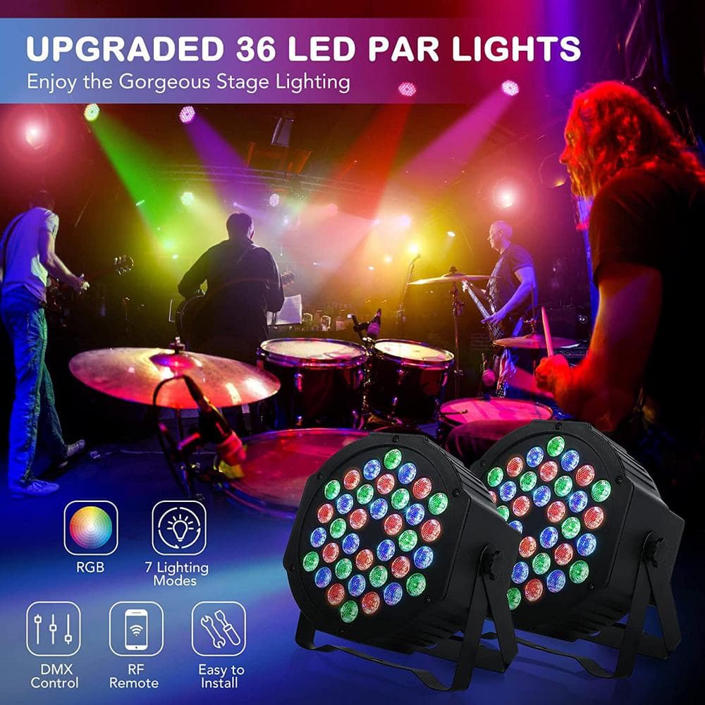 Lukyamzn 36 LED Par Lights Stage Lights with Sound Activated Remote Control & DMX Control, Stage Lighting Uplights - 8 Pack