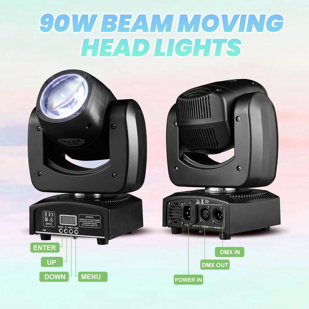 Lukyamzn 4 in 1 LED Moving Head DJ lights Mini Beam Stage Lights RGBW Sound for Disco Party Stage Lighting - (2-Pack)