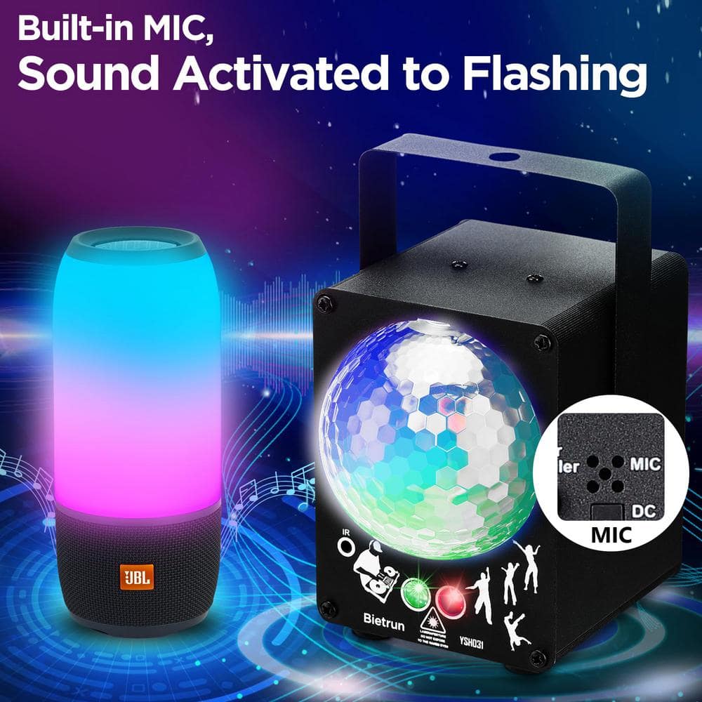 Lukyamzn 60 RGB LED Changing Disco Stage Light with Sound Activated and Bietrun Laser Rave Flashing Strobe Lights, Remote Control