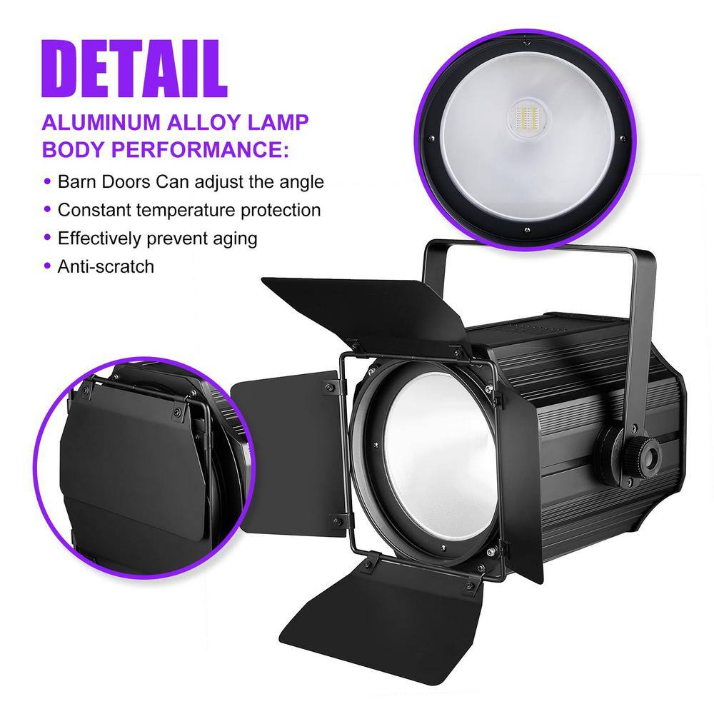 Lukyamzn 6 in 1 RGBWA LED COB Stage Lights with Barn Doors, Par Lights, DMX/Master-Slave DJ Lights Spotlight Warm & Cold White