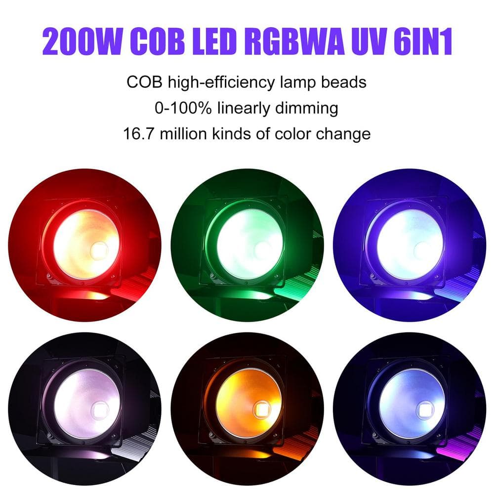 Lukyamzn 6 in 1 RGBWA LED COB Stage Lights with Barn Doors, Par Lights, DMX/Master-Slave DJ Lights Spotlight Warm & Cold White