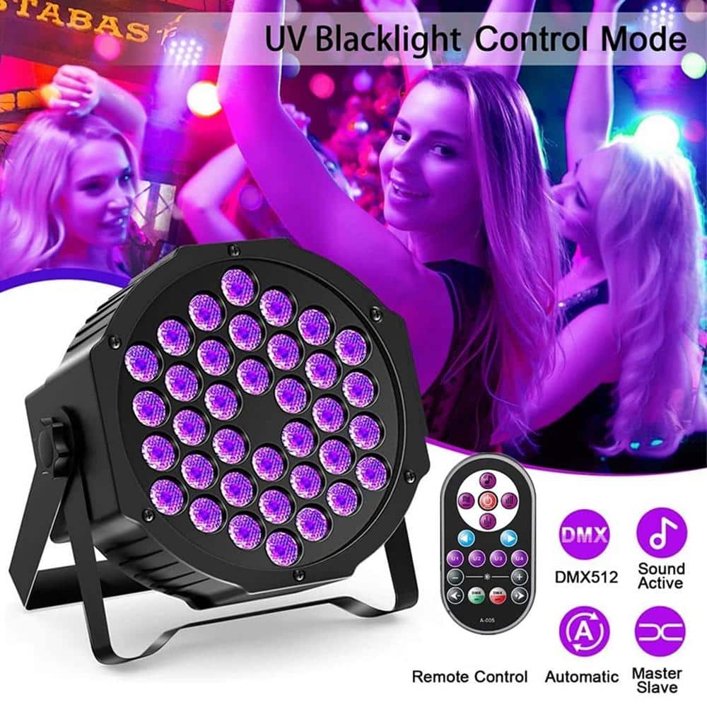 Lukyamzn Black Lights, 36LED UV Lights Blacklight with Glow with DMX and Remote Control Stage Lighting - 2 Pack