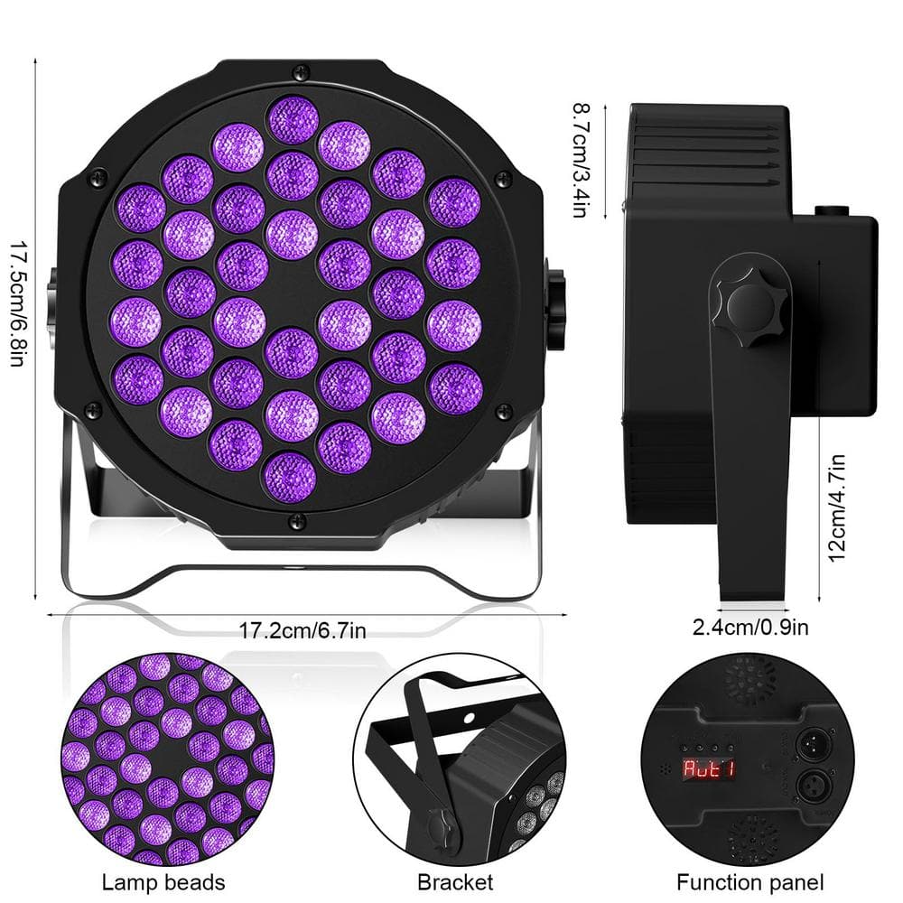 Lukyamzn Black Lights, 36LED UV Lights Blacklight with Glow with DMX and Remote Control Stage Lighting - 2 Pack