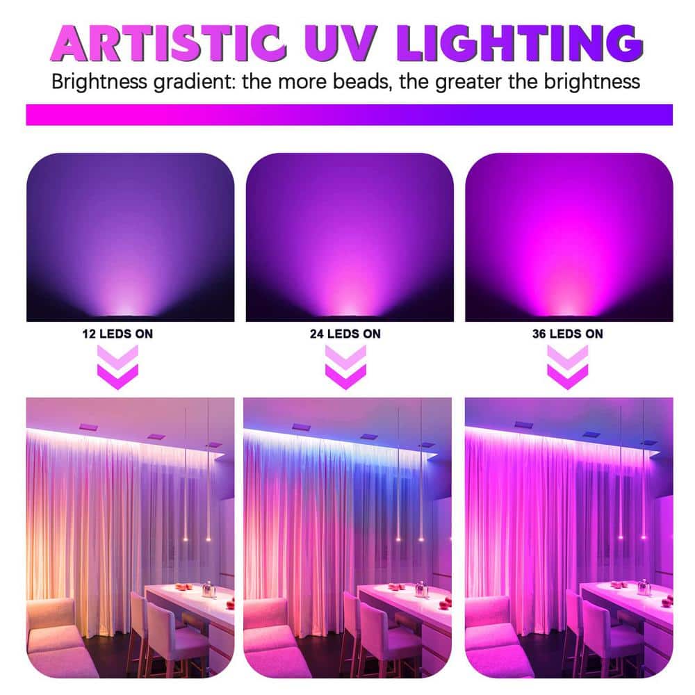 Lukyamzn Black Lights, 36LED UV Lights Blacklight with Glow with DMX and Remote Control Stage Lighting - 2 Pack