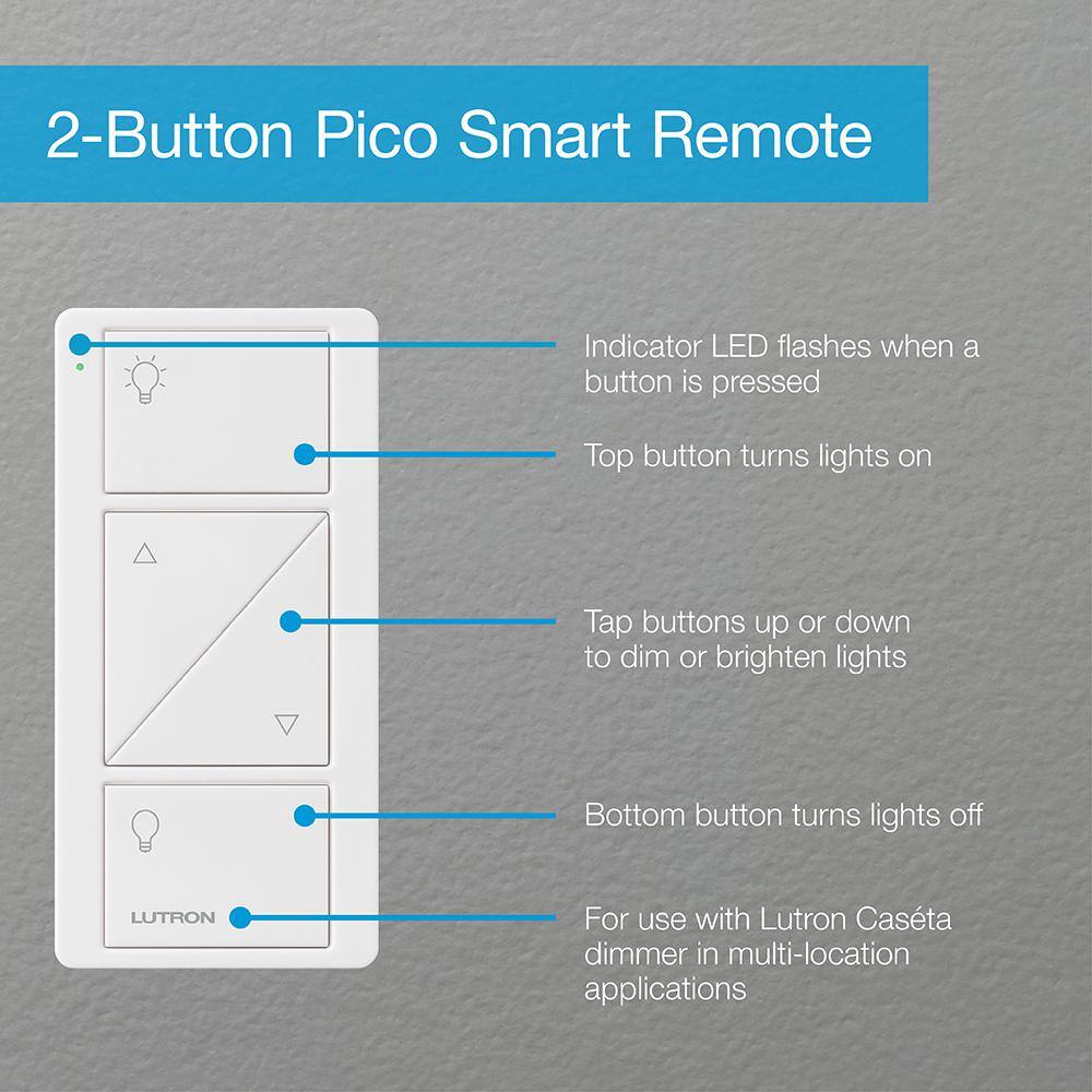 Lutron Pico Smart Remote (2-Button with Raise/Lower) for Caseta Smart Dimmer Switch, Black (PJ2-2BRL-GBL-L01)