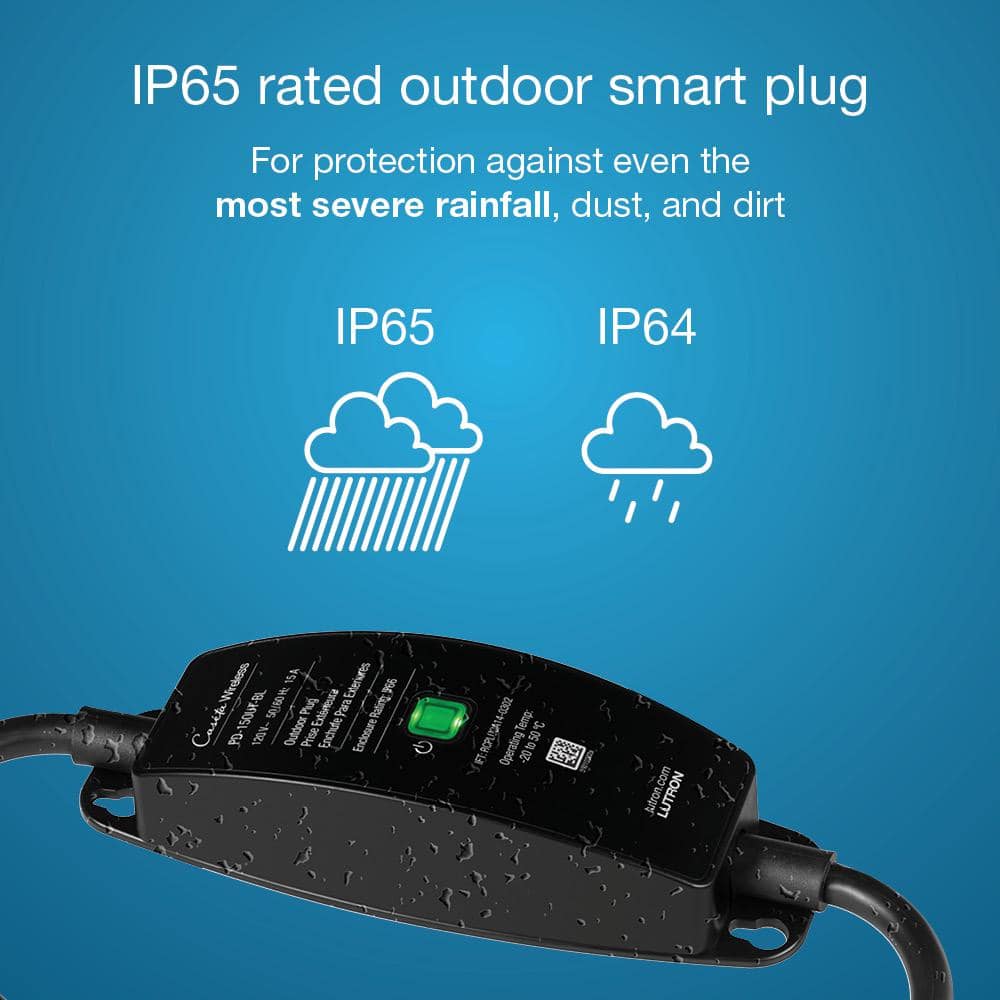 Lutron Caseta Weatherproof Outdoor Smart Plug for Landscape and String Lighting, 15-Amp On/Off Switch, Black (PD-15OUT-BL)