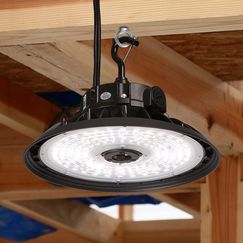 Maxxima 10 in LED UFO High Bay Light Fixture, 22,500 Lumens, 3 CCT 4000K-5700K, Selectable Wattage 100-150, Black, Hardwired