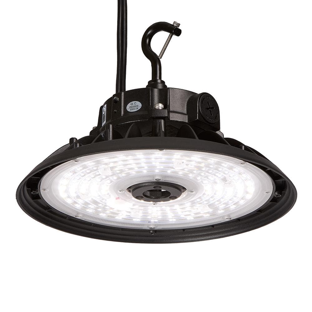 Maxxima 10 in LED UFO High Bay Light Fixture, 22,500 Lumens, 3 CCT 4000K-5700K, Selectable Wattage 100-150, Black, Hardwired