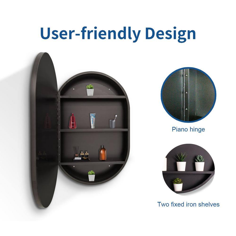 Unbranded 24 in. W x 36 in. H Black Aluminum Framed Oval Wall Mount/Recessed Bathroom Medicine Cabinet with Mirror