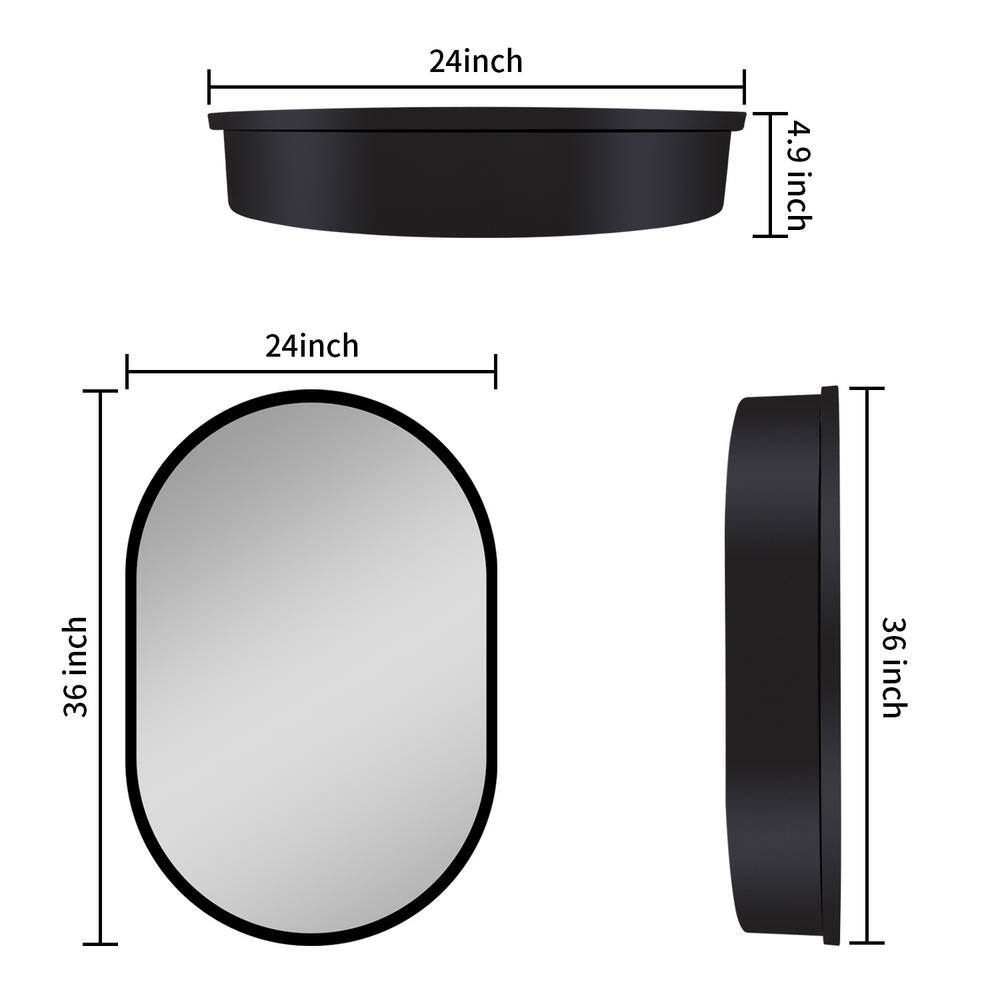 Unbranded 24 in. W x 36 in. H Black Aluminum Framed Oval Wall Mount/Recessed Bathroom Medicine Cabinet with Mirror