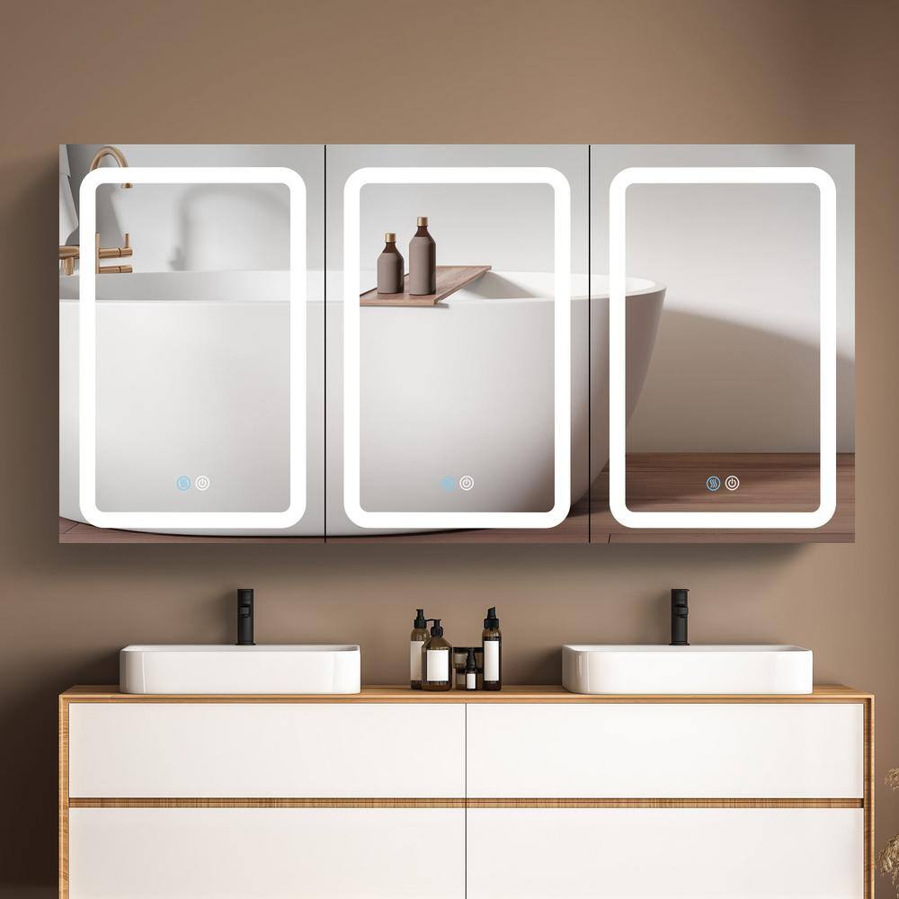 60 in. W x 30 in. H x 6 in. D Rectangular Aluminum Medicine Cabinet with Mirror Double Door Lighted Defogging Dimmer