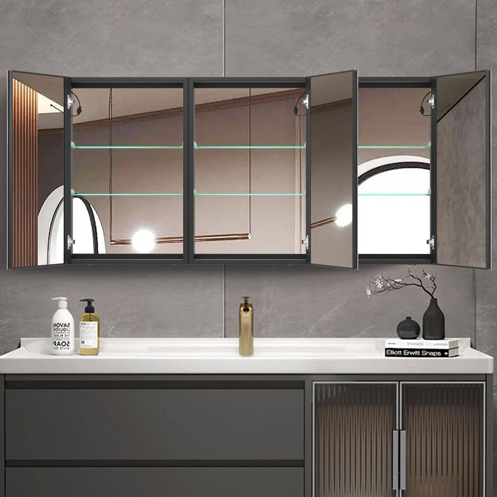 60 in. W x 30 in. H x 6 in. D Rectangular Aluminum Medicine Cabinet with Mirror Double Door Lighted Defogging Dimmer