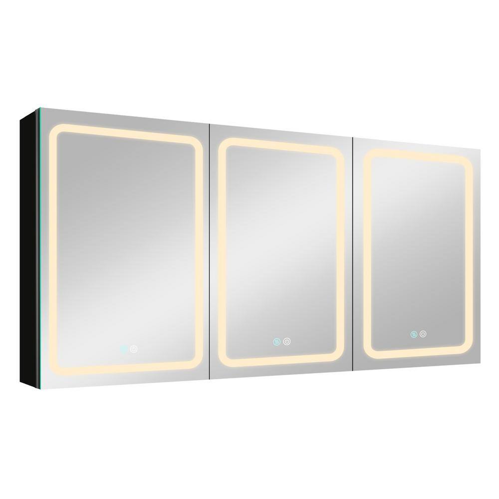 60 in. W x 30 in. H x 6 in. D Rectangular Aluminum Medicine Cabinet with Mirror Double Door Lighted Defogging Dimmer