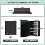 KeonJinn 17 in. W x 25 in. H Rectangular Brass Aluminum Alloy Black Framed Recessed/Surface Mount Medicine Cabinet with Mirror